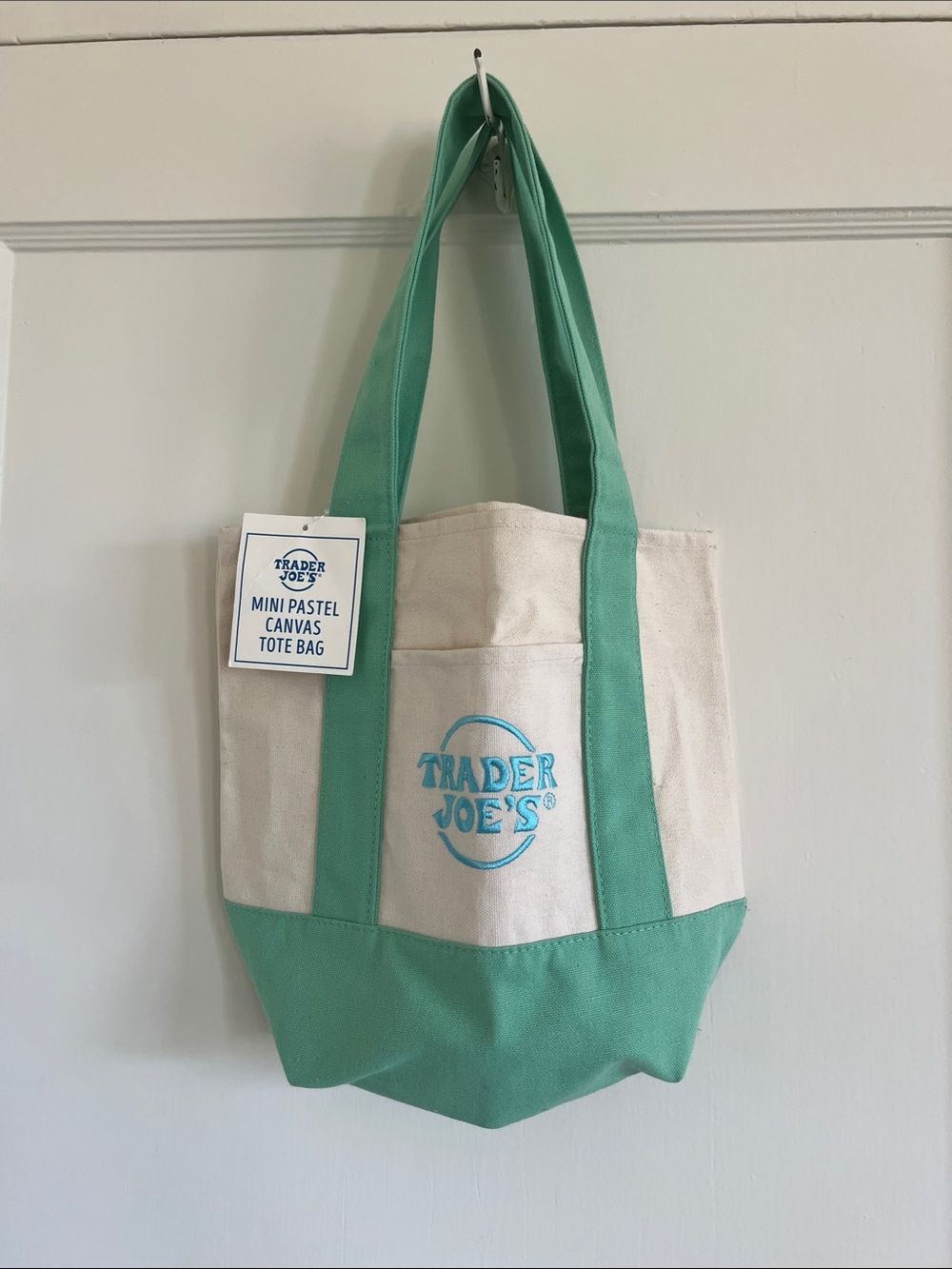 Mini Pastel Canvas Tote Bag - Aqua/Off-White